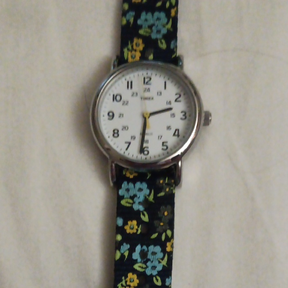 Timex Blue and Yellow Watch with Floral Design